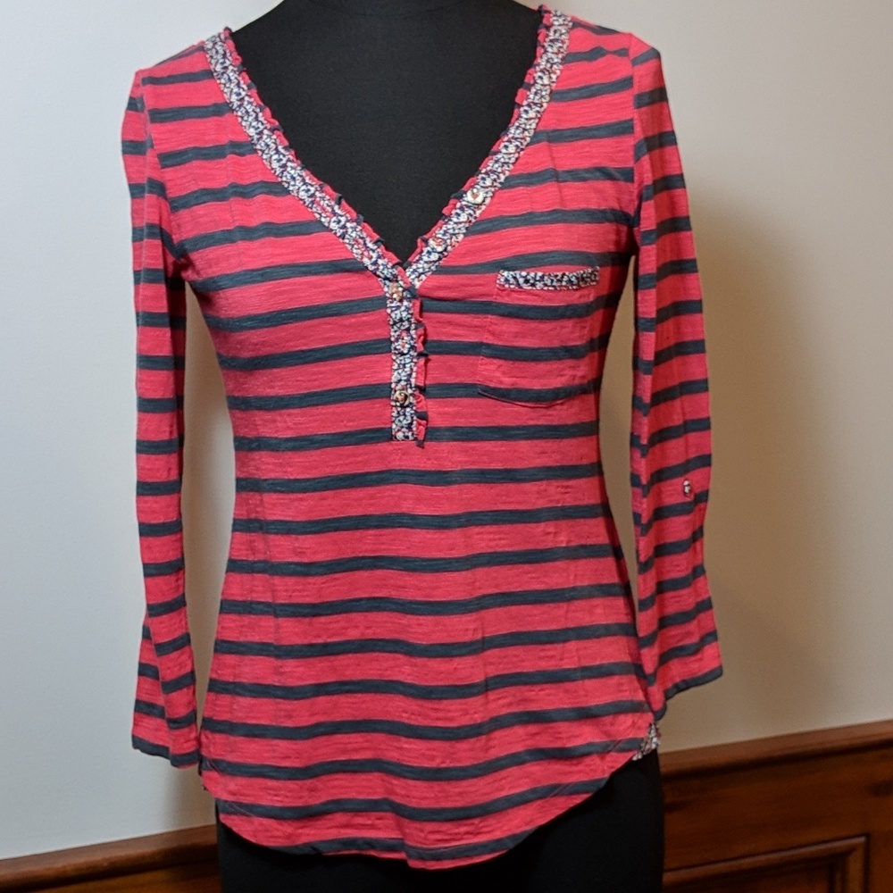ANTHROPOLOGIE Red and Blue Stripe T shirt top
